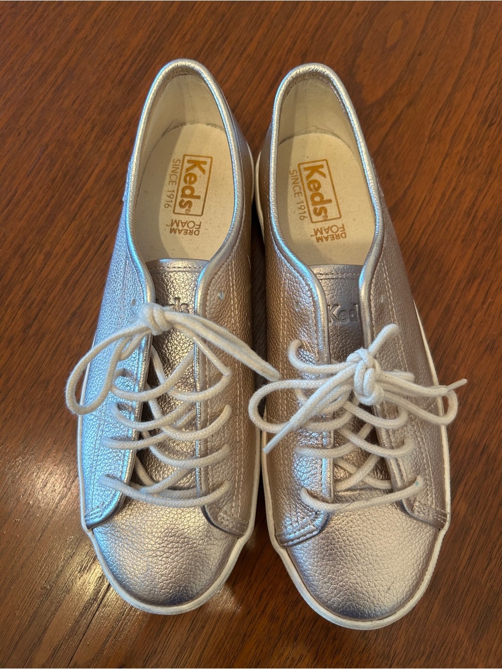 Keds Rose Gold Metallic Leather Lace-Up Sneakers Kickstart